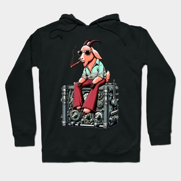 Goat Relaxing on Vintage Radio - Unique Digital Art Hoodie by TimeWarpWildlife